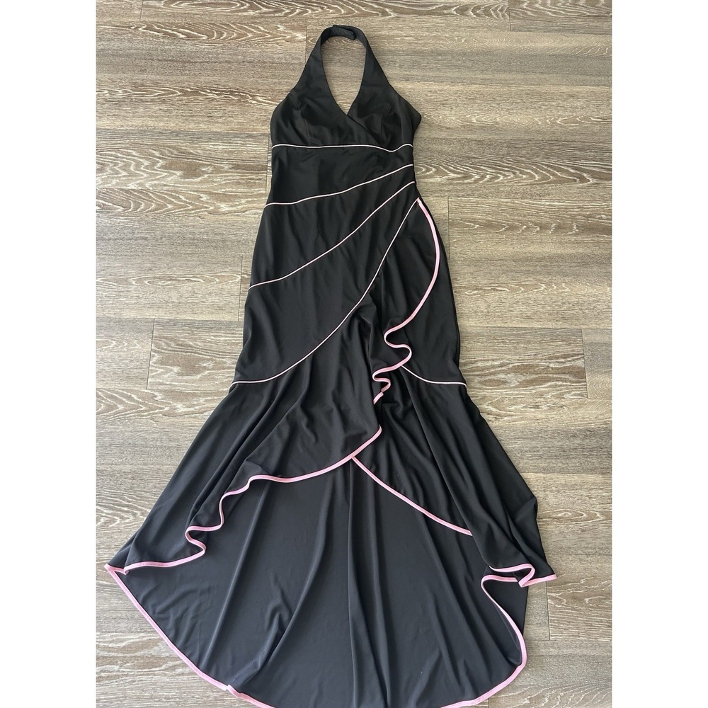Vintage Asymmetrical Black Pink Ruffle Gown Fairy Y2K Pastel Goth Whimsy Prom